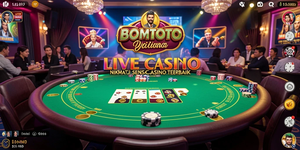 Screenshot gameplay BOMTOTO dengan dealer langsung di Live Casino.