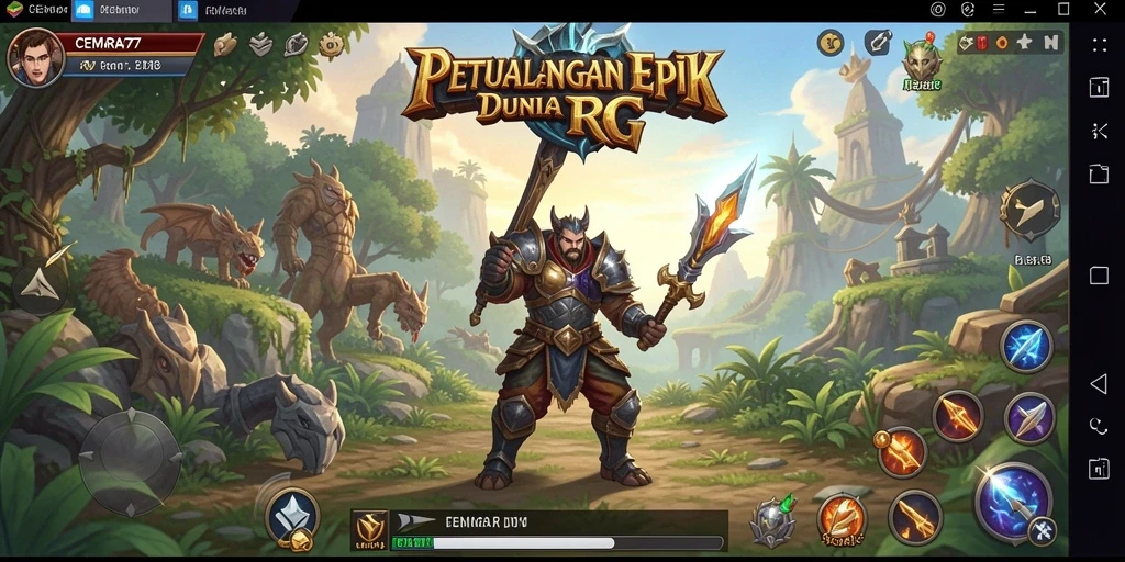 Tampilan gameplay CEMARA77 dengan pertempuran epik dan karakter yang memukau.