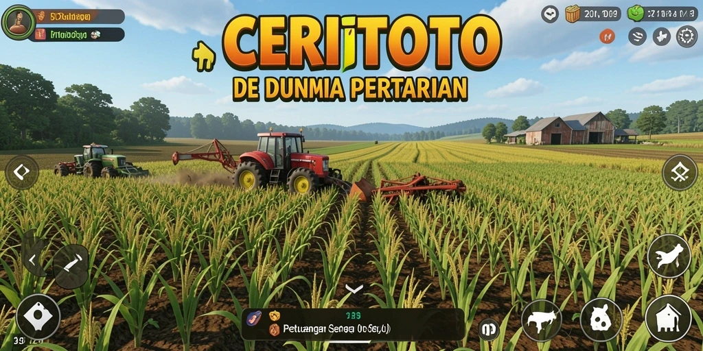 Screenshot CERITOTO menunjukkan ladang yang subur dan aktivitas bertani.
