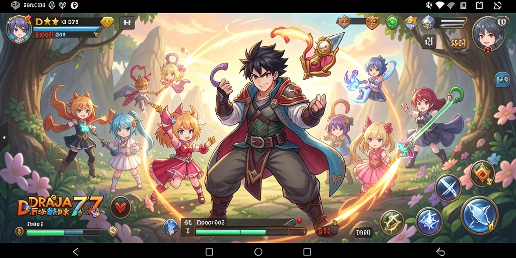 Tampilan gameplay DRAJA777 yang menakjubkan dengan karakter Anime yang penuh warna.