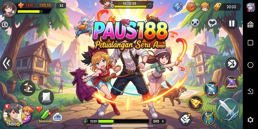 Screenshot utama PAUS188 menampilkan karakter Anime dalam pertarungan epik.