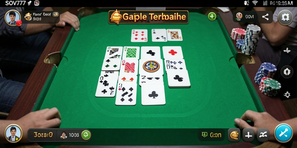 Screenshot SOV777 menampilkan gameplay Gaple yang seru dan kompetitif.