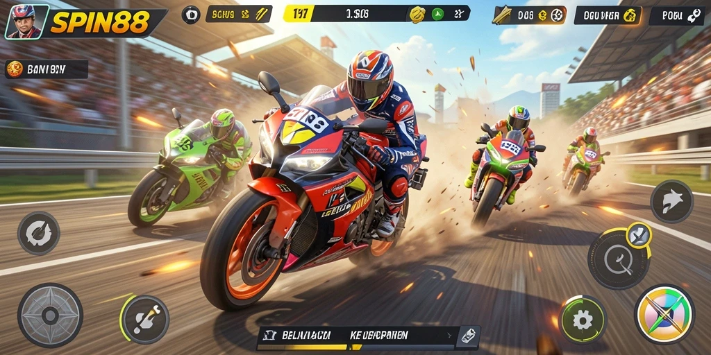 Gambaran aksi balapan motor yang mendebarkan dalam SPIN88.