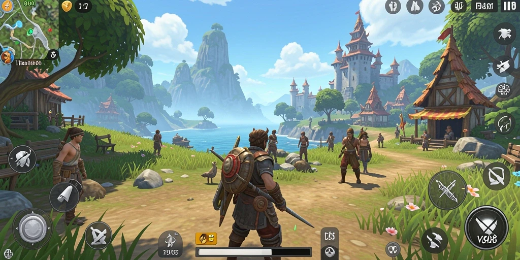 Screenshot gameplay V98 menampilkan dunia terbuka yang menawan dan penuh petualangan.